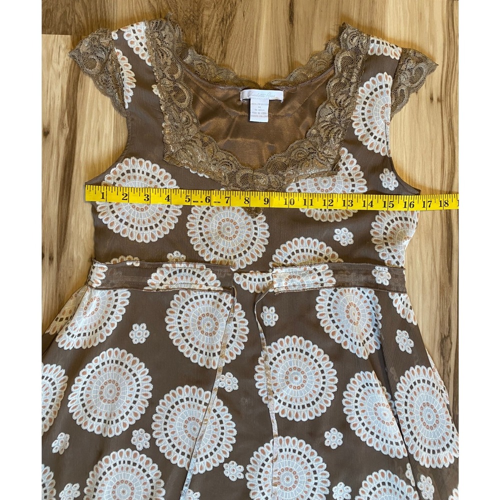 Charlotte Russe Brown Medallion Lace Trim Babydoll Dress Womens Medium Y2K - Picture 3 of 7